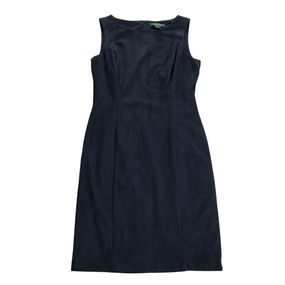 Lauren Ralph Lauren Sheath Dress Womens 4 Navy Blue Faux Suede Sleeveless NWT